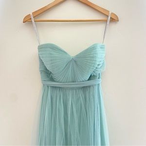 Ankle length strapless blue tulle dress